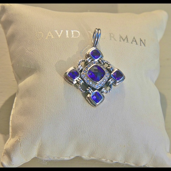 DAVID YURMAN Diamond Amethyst Renaissance Pendant on 18” DY Sterling Box Chain - Picture 7 of 16